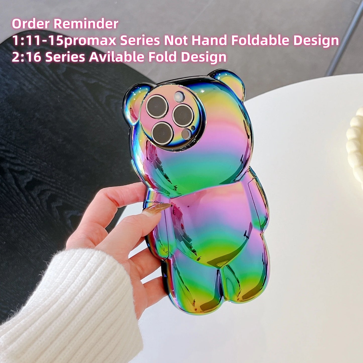 13D Electroplated Bear TPU Phone Case for iPhone 16 15 14 13 12 11 Promax Plus Cute Oil Print Shockproof Bumper Protection Cover