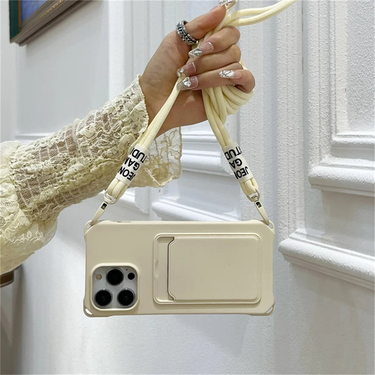 Phone Case for IPhone 17 Air 16E 16 15 Plus 14 12 13 11 Pro Max XS XR 8 7 Shockproof Silicone Card Slot Crossbody Necklace Cover
