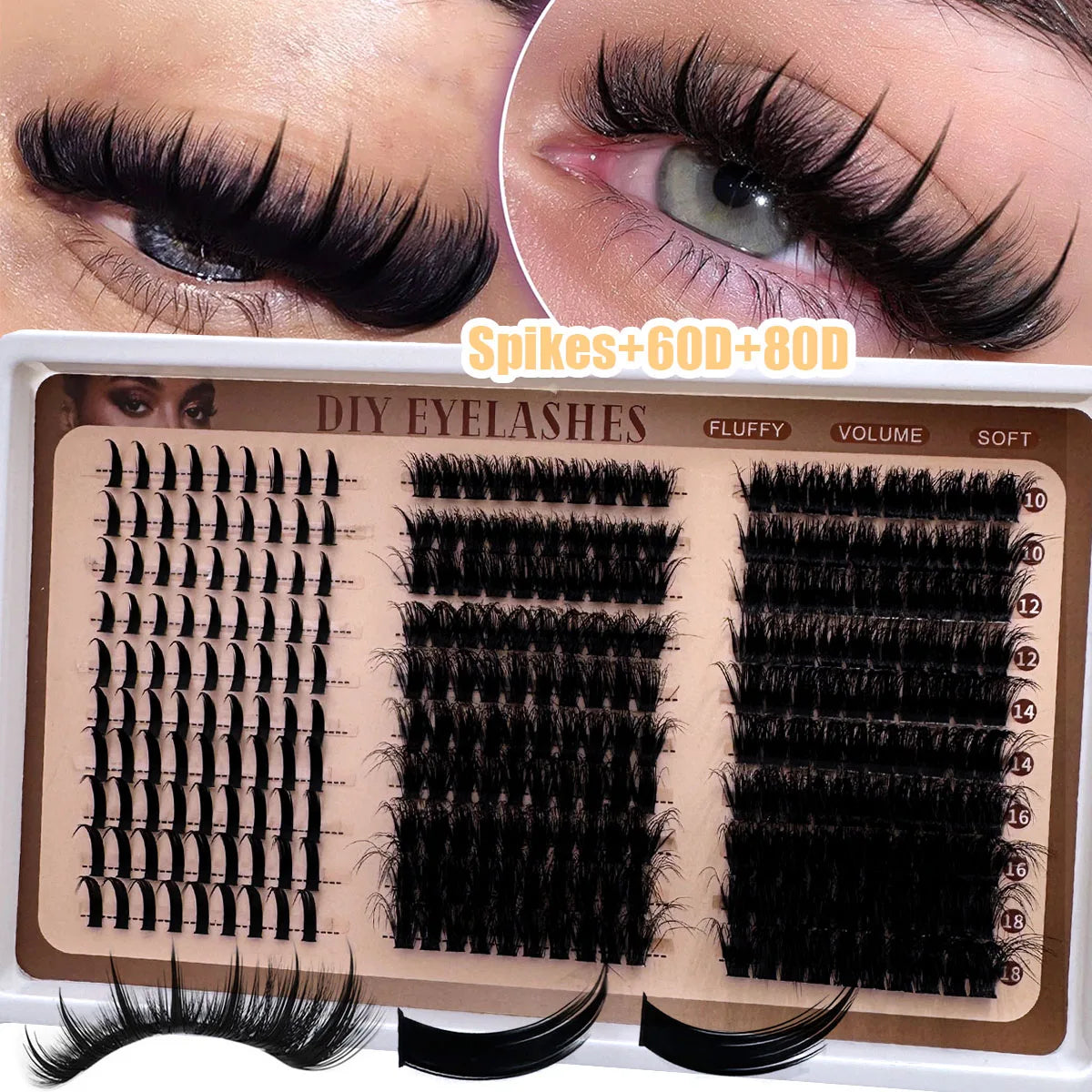 300D-60DLash Clusters With Spikes & Bottom Lashes Fluffy Volume Manga Natural Spiky Cluster Manga Lash D Curl Individual Lashes