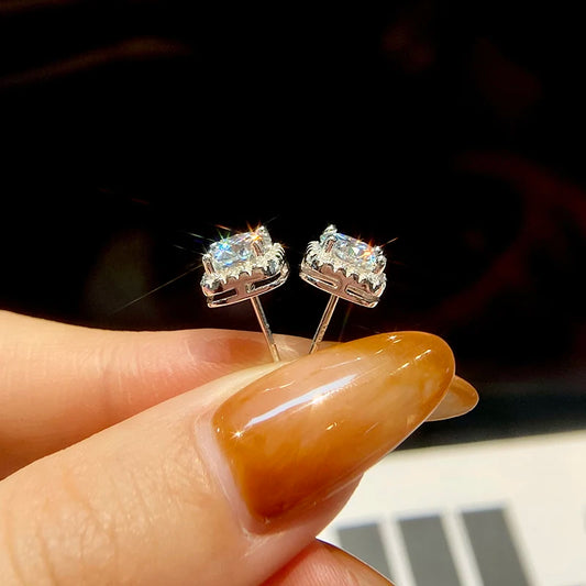 S925 Sterling Silver Brilliant 0.5-1CT Moissanite Diamond Stud Earrings for Women Engagement Wedding High Quality Jewelry