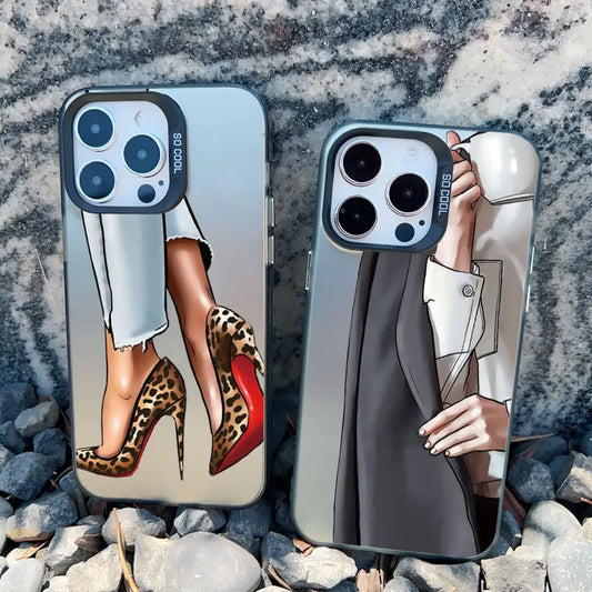 Girl Boss Female Coffee Phone Case For iPhone 15 14 Plus Pro Max 17 16 13 Mini 12 11 Pro Max Pattern Shockproof Laser Covers