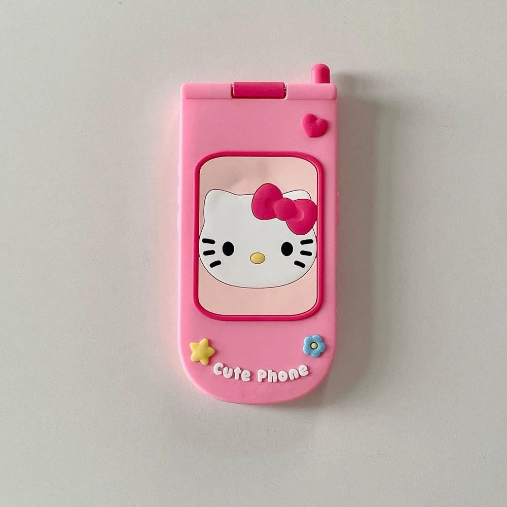 3D Cute Sanrio Hello Kitty Hide Makeup Mirror Flip Cover Phone Case For iPhone 17 16 15 14 13 Pro Max Soft Silicone Cover