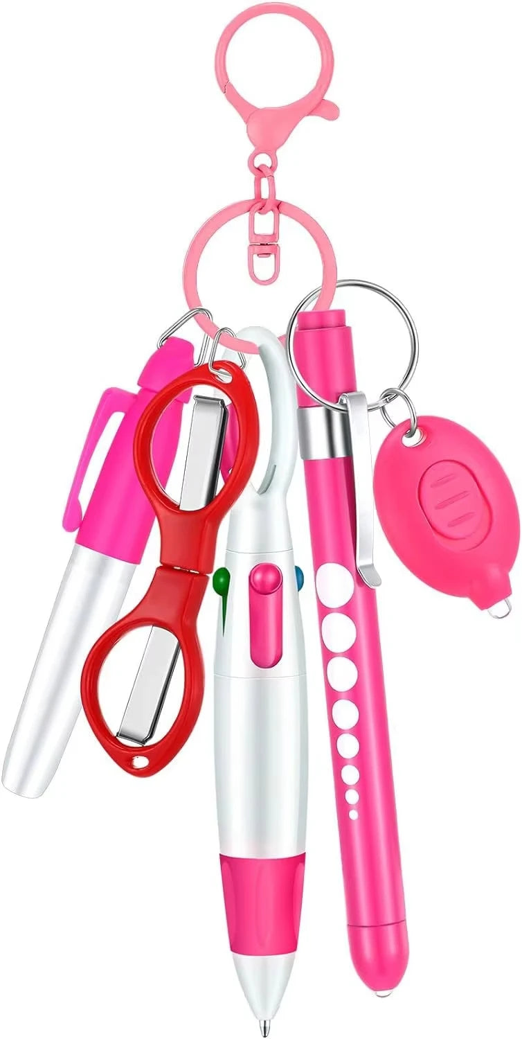 6in1 Multifunction Retractable Nurse Ball Pen Set Flashlight Foldable Scissors Ballpoint Pen Keychain Pens Permanent Marker