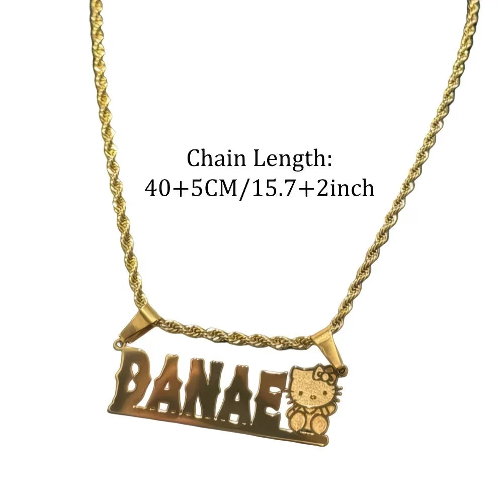 Personalized Hello Kitty Name Necklace Custom Engraved Nameplate Pendant Stainless Steel Sanrio Jewelry For Women Birthday Gift