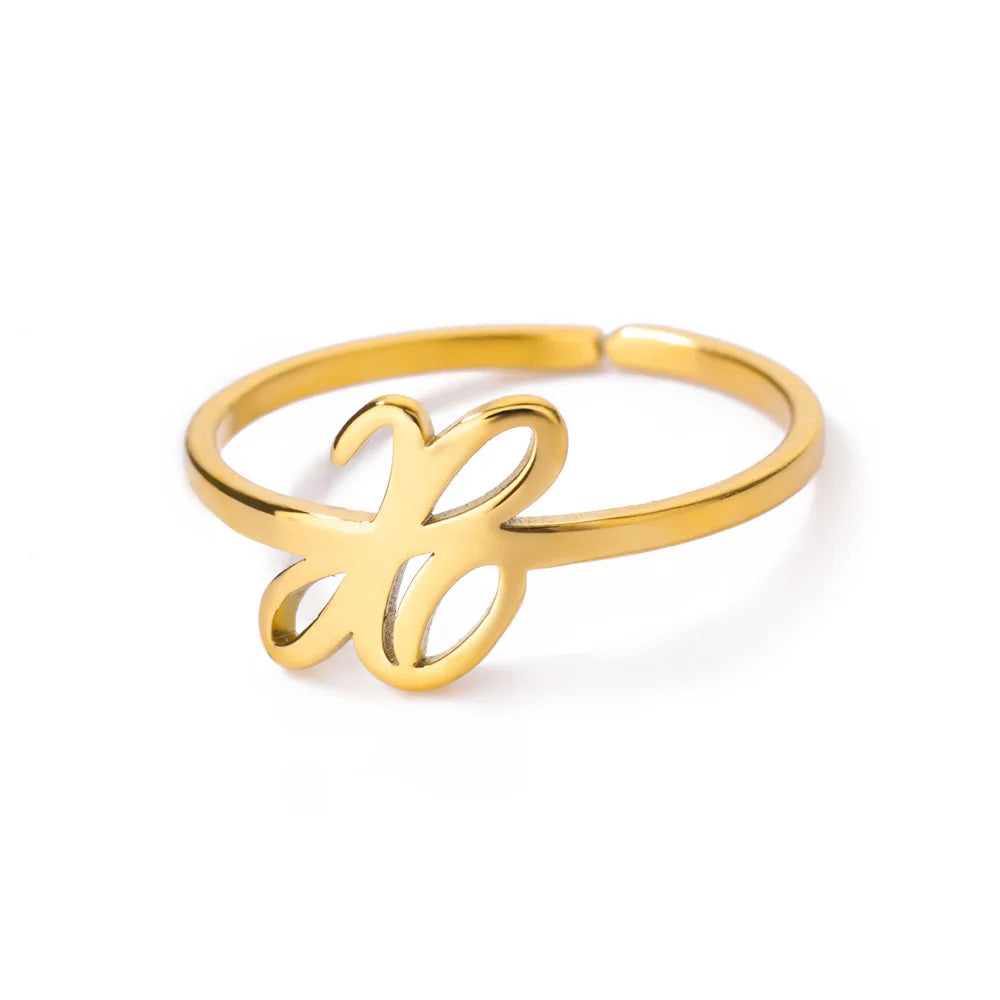 Initial Letter Rings For Women Gold Color Stainless Steel A-Z Letter Adjustable Ring Aesthetic Wedding Christmas Jewelry Gift