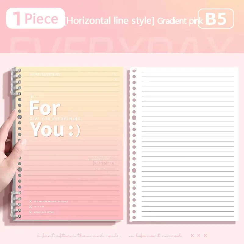 Little Fresh B5 Loose-leaf Notebook Gradient Detachable Thickened Notebook Binder Lined Book Spiral Note Book School Supplies