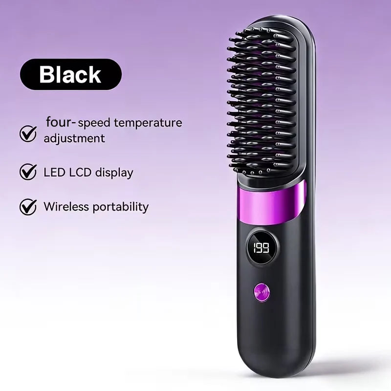 Hair Straightener Brush, 4 Temp Adjustable Comb, Quick Styling Tool, Rechargeable Cordless Hair Straightener, Personal Care for