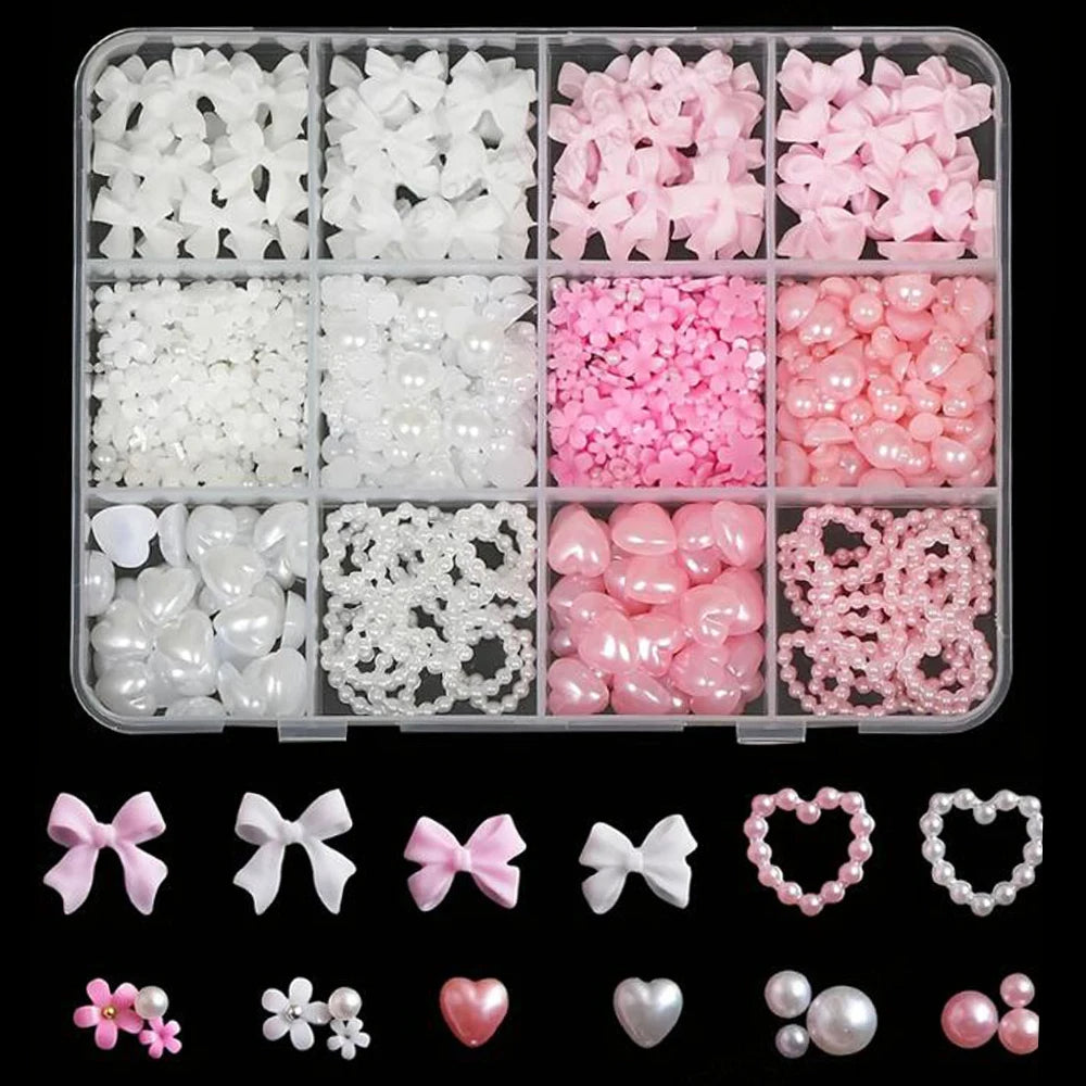 12/15Grids Acrylic Flower Nail Charms Mix Colors Set 3D Flower Nail Art Rhinestones Mixed Blossom Spring Gems DIY Nail Supplies