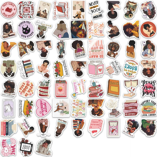 60pcs/set popular cross-border stickers of Black girls reading, waterproof decorative stickers