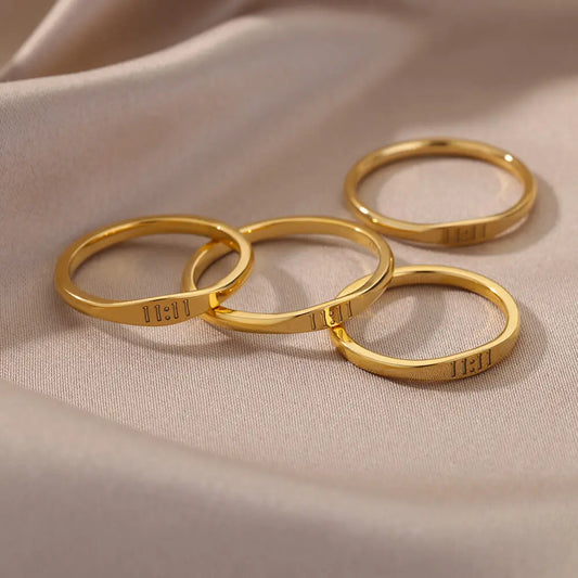 11:11 Angel Number Rings for Women Gold Plated Lucky Stainless Steel Ring Vintage Wedding Aesthetic Jewerly Gift anillos mujer