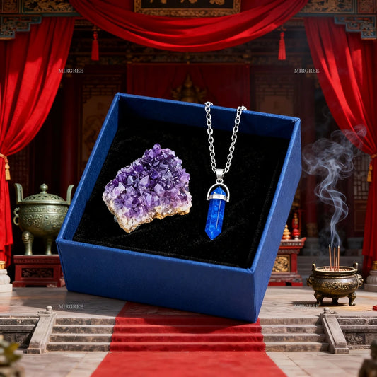 2pcs Natural Amethyst Clusters and Lapis Lazuli Necklace Set,home Decor Healing Crystals,spiritual Gifts for Crystal Enthusiasts