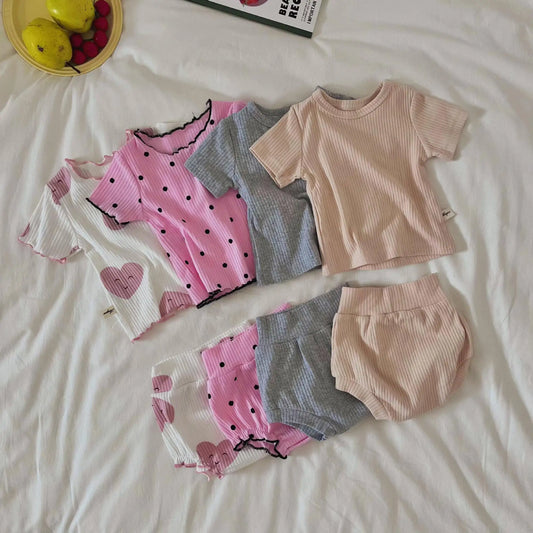 2psc Summer Baby for boys and girls casual short Elasticity sleeve top + shorts solid color Kids Onepiece Fashion Baby Clothing