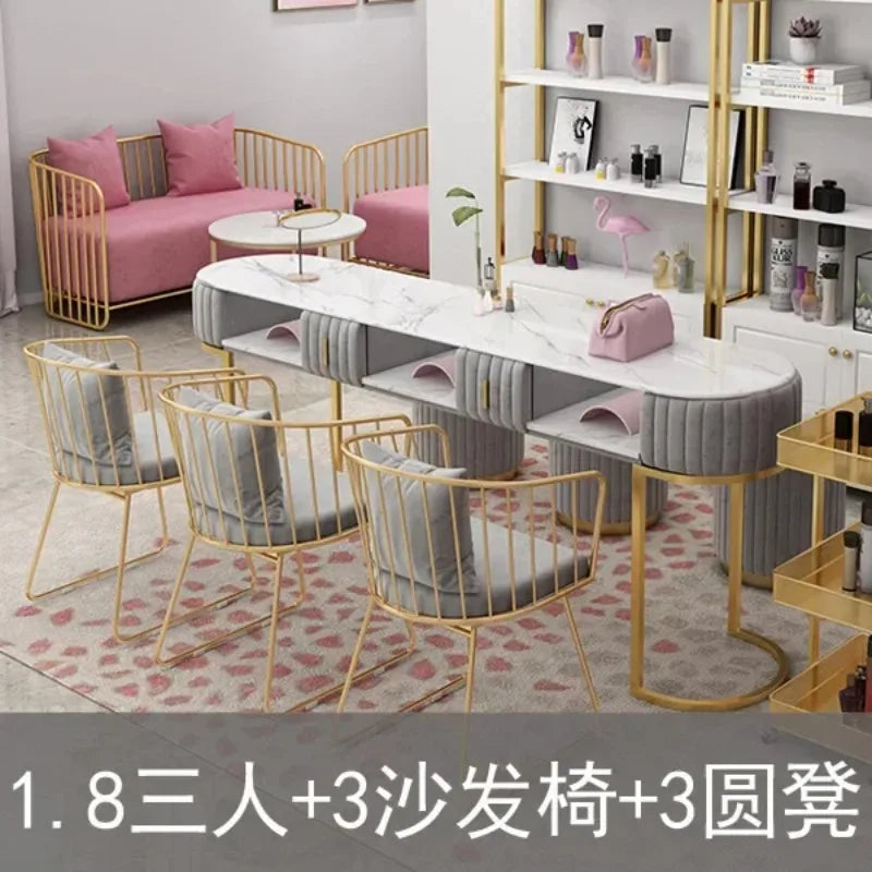 Premium Marble Nail Art Beauty Table and Chair Set Nordic