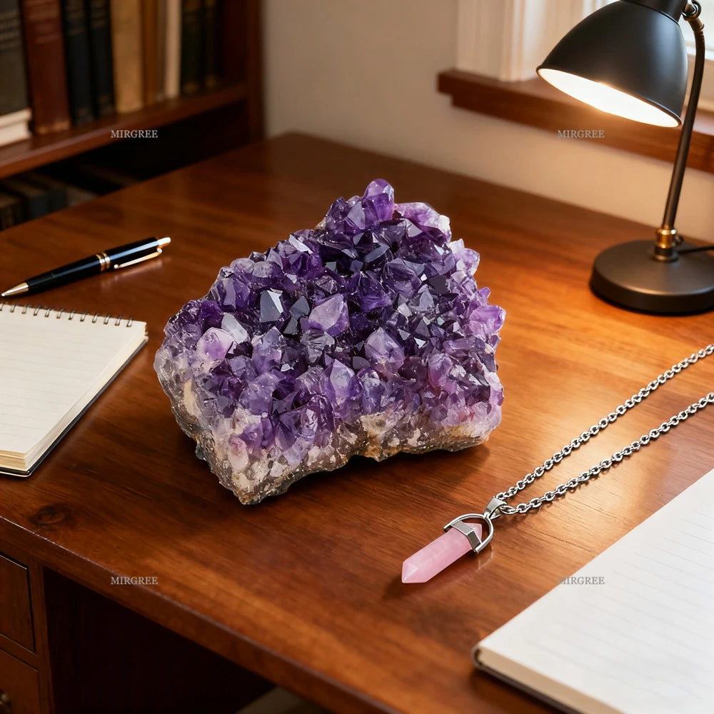 2pcs Natural Amethyst Clusters and Lapis Lazuli Necklace Set,home Decor Healing Crystals,spiritual Gifts for Crystal Enthusiasts