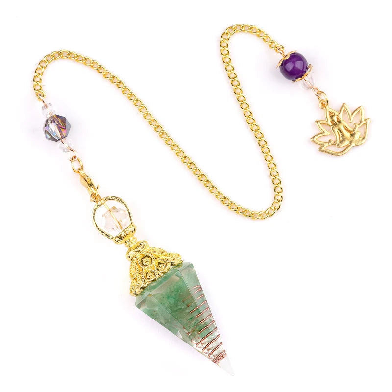 Natural Stone Golden Chain Seven Chakra Spirit Pendulum Gravel Resin Healing Pendant For Jewelry Making Accessories Necklace