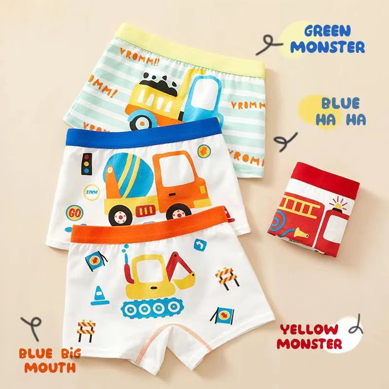 Children's Underwear Boy Panties Underpants Engineering Vehicle Cars Fire Engine Comfortable Shorts Briefs Boxers For Kids