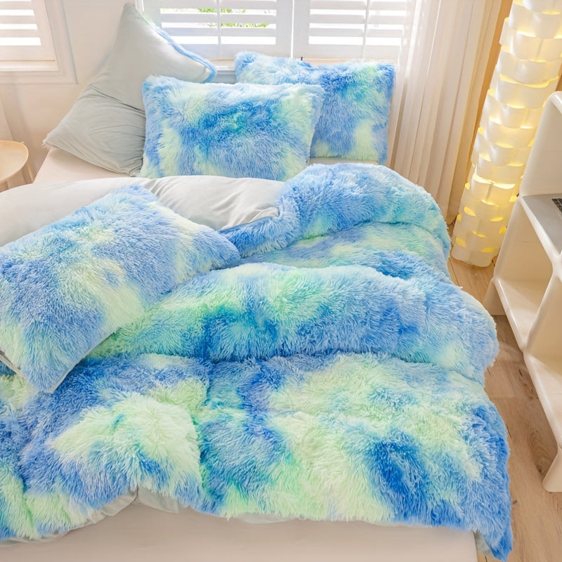 [Tie Dye Duvet Set] 3pcs Y2K Tie Dye Plush Duvet Cover Set - Soft & Warm Bedding Set - 1 Duvet Cover + 2 Pillowcase