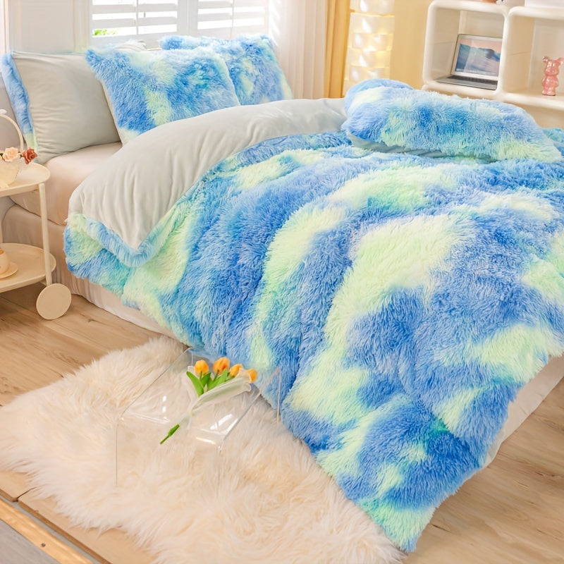 [Tie Dye Duvet Set] 3pcs Y2K Tie Dye Plush Duvet Cover Set - Soft & Warm Bedding Set - 1 Duvet Cover + 2 Pillowcase