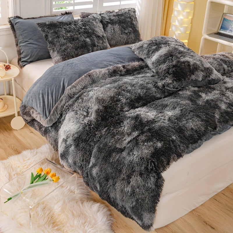 [Tie Dye Duvet Set] 3pcs Y2K Tie Dye Plush Duvet Cover Set - Soft & Warm Bedding Set - 1 Duvet Cover + 2 Pillowcase