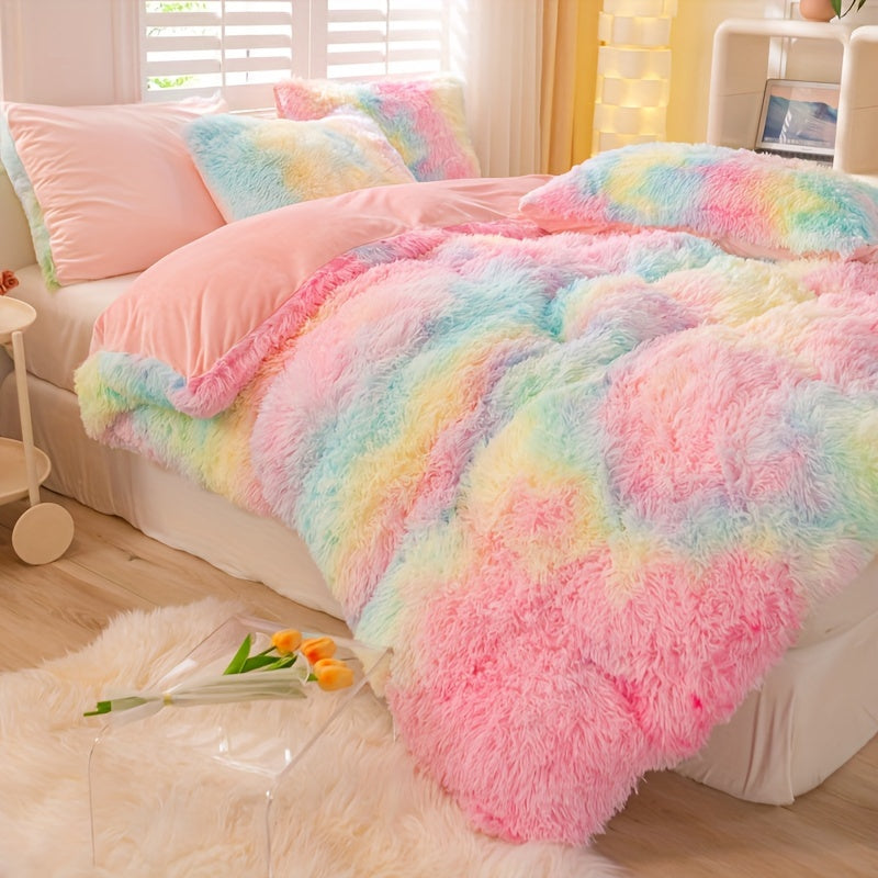 [Tie Dye Duvet Set] 3pcs Y2K Tie Dye Plush Duvet Cover Set - Soft & Warm Bedding Set - 1 Duvet Cover + 2 Pillowcase