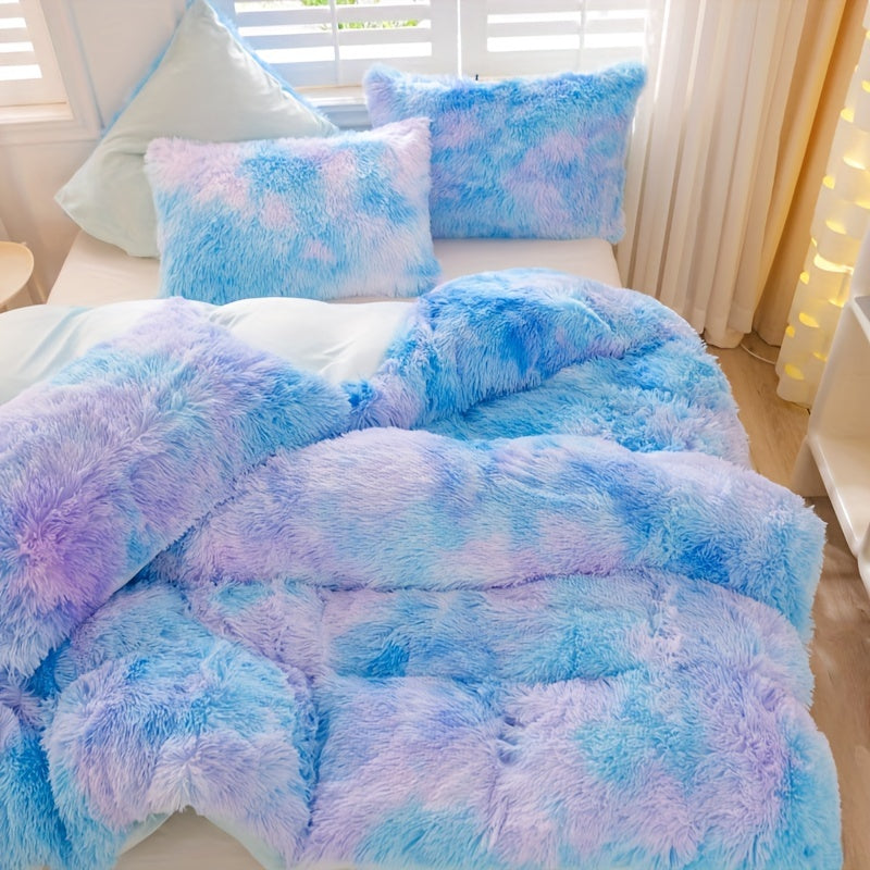 [Tie Dye Duvet Set] 3pcs Y2K Tie Dye Plush Duvet Cover Set - Soft & Warm Bedding Set - 1 Duvet Cover + 2 Pillowcase