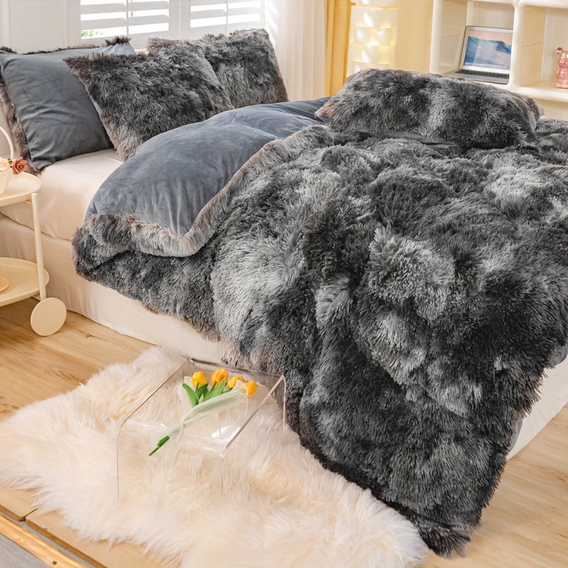 [Tie Dye Duvet Set] 3pcs Y2K Tie Dye Plush Duvet Cover Set - Soft & Warm Bedding Set - 1 Duvet Cover + 2 Pillowcase