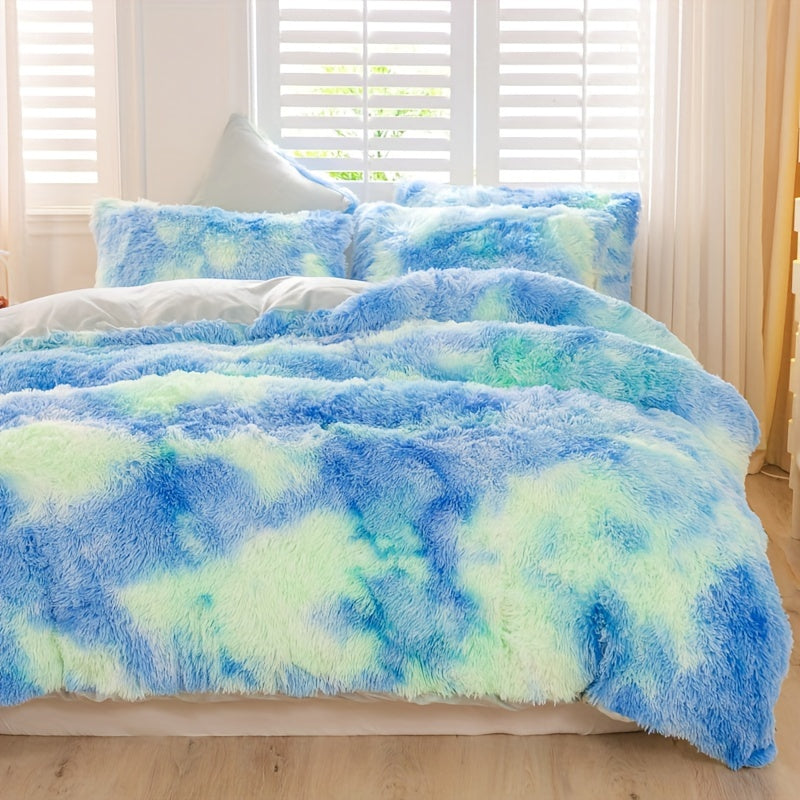 [Tie Dye Duvet Set] 3pcs Y2K Tie Dye Plush Duvet Cover Set - Soft & Warm Bedding Set - 1 Duvet Cover + 2 Pillowcase