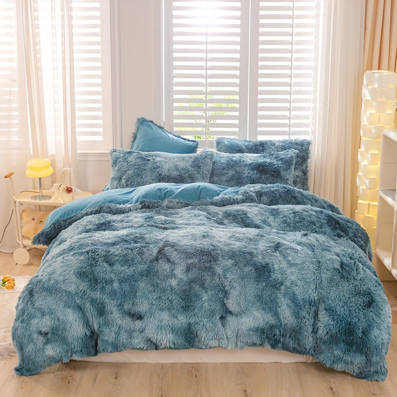 [Tie Dye Duvet Set] 3pcs Y2K Tie Dye Plush Duvet Cover Set - Soft & Warm Bedding Set - 1 Duvet Cover + 2 Pillowcase