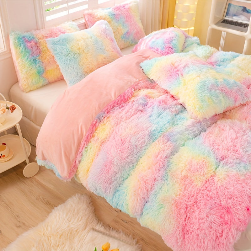 [Tie Dye Duvet Set] 3pcs Y2K Tie Dye Plush Duvet Cover Set - Soft & Warm Bedding Set - 1 Duvet Cover + 2 Pillowcase