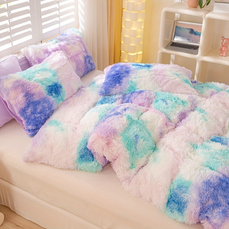 [Tie Dye Duvet Set] 3pcs Y2K Tie Dye Plush Duvet Cover Set - Soft & Warm Bedding Set - 1 Duvet Cover + 2 Pillowcase