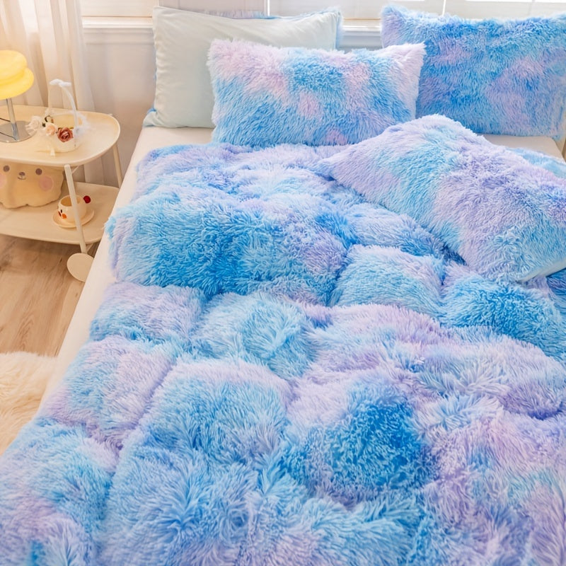 [Tie Dye Duvet Set] 3pcs Y2K Tie Dye Plush Duvet Cover Set - Soft & Warm Bedding Set - 1 Duvet Cover + 2 Pillowcase