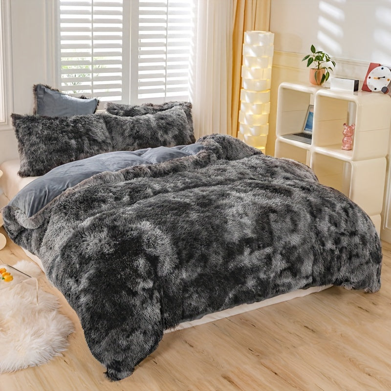 [Tie Dye Duvet Set] 3pcs Y2K Tie Dye Plush Duvet Cover Set - Soft & Warm Bedding Set - 1 Duvet Cover + 2 Pillowcase