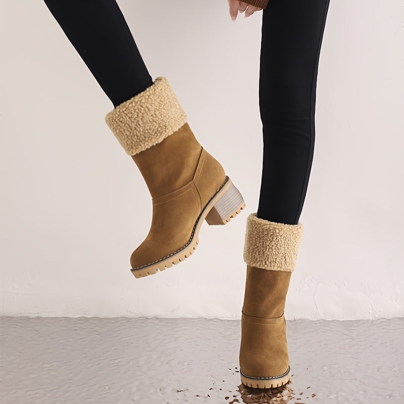 Women's Winter Snow Boots High Quality Anti-Slip Thick Insulated Fleece-Lined Slip-On with Plush Collar & Chunky Rubber Sole for Outdoor Cold Weather, Caramel Brown, Winter Boots