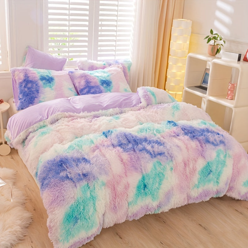 [Tie Dye Duvet Set] 3pcs Y2K Tie Dye Plush Duvet Cover Set - Soft & Warm Bedding Set - 1 Duvet Cover + 2 Pillowcase