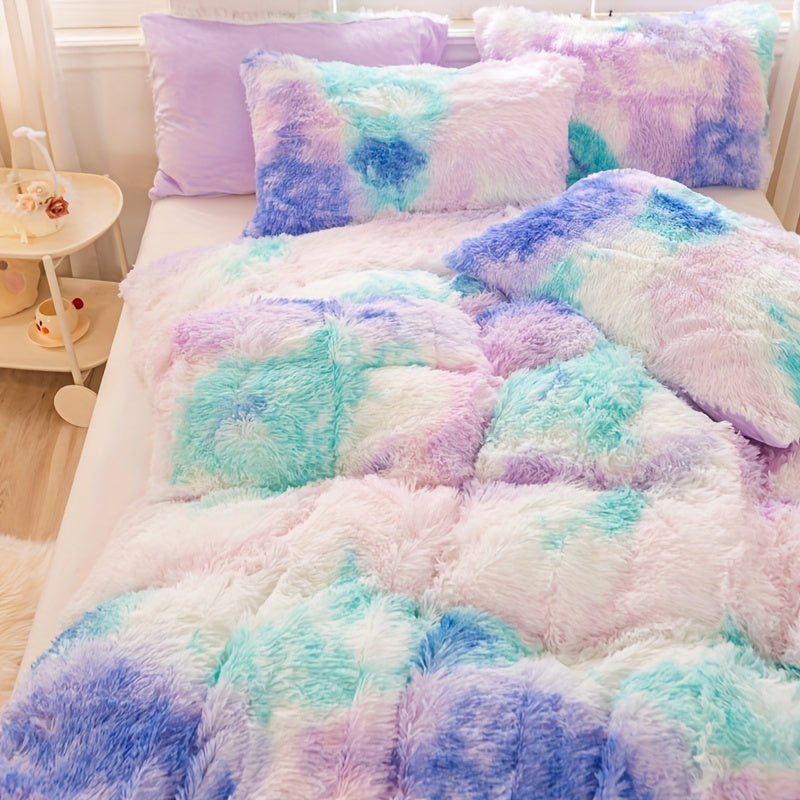[Tie Dye Duvet Set] 3pcs Y2K Tie Dye Plush Duvet Cover Set - Soft & Warm Bedding Set - 1 Duvet Cover + 2 Pillowcase