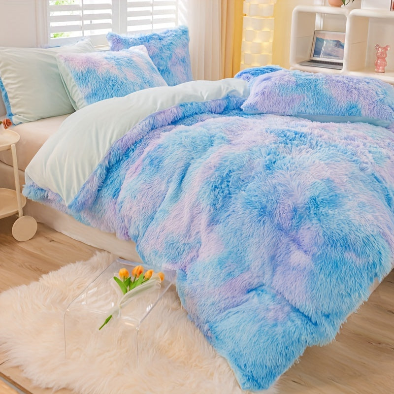 [Tie Dye Duvet Set] 3pcs Y2K Tie Dye Plush Duvet Cover Set - Soft & Warm Bedding Set - 1 Duvet Cover + 2 Pillowcase