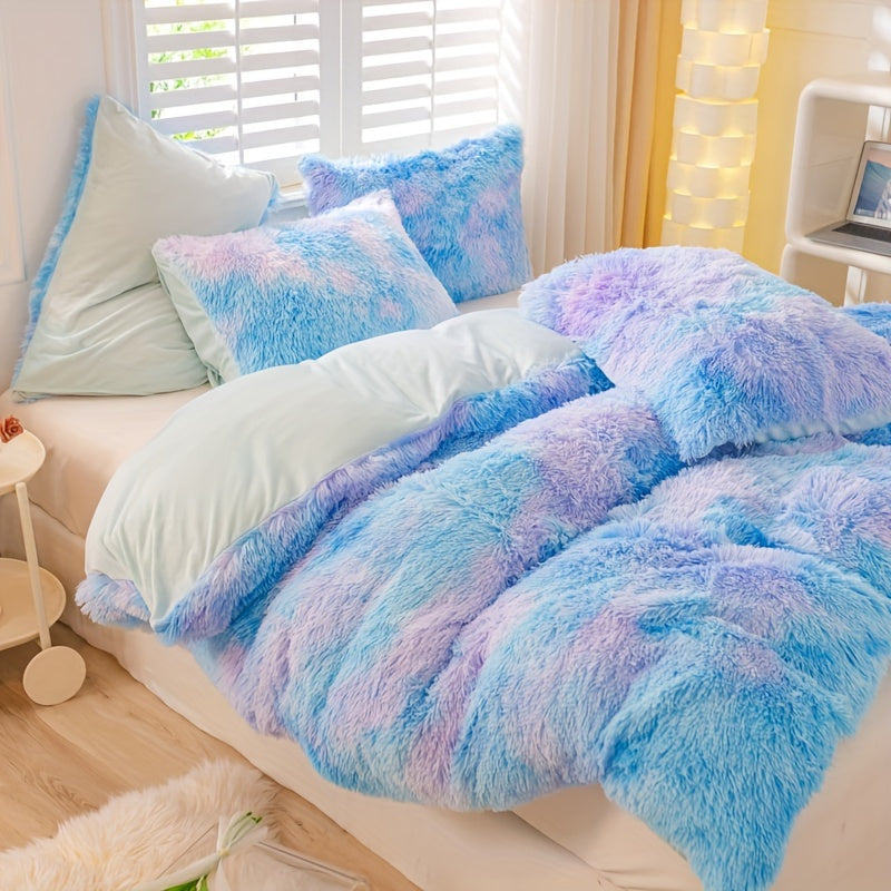 [Tie Dye Duvet Set] 3pcs Y2K Tie Dye Plush Duvet Cover Set - Soft & Warm Bedding Set - 1 Duvet Cover + 2 Pillowcase
