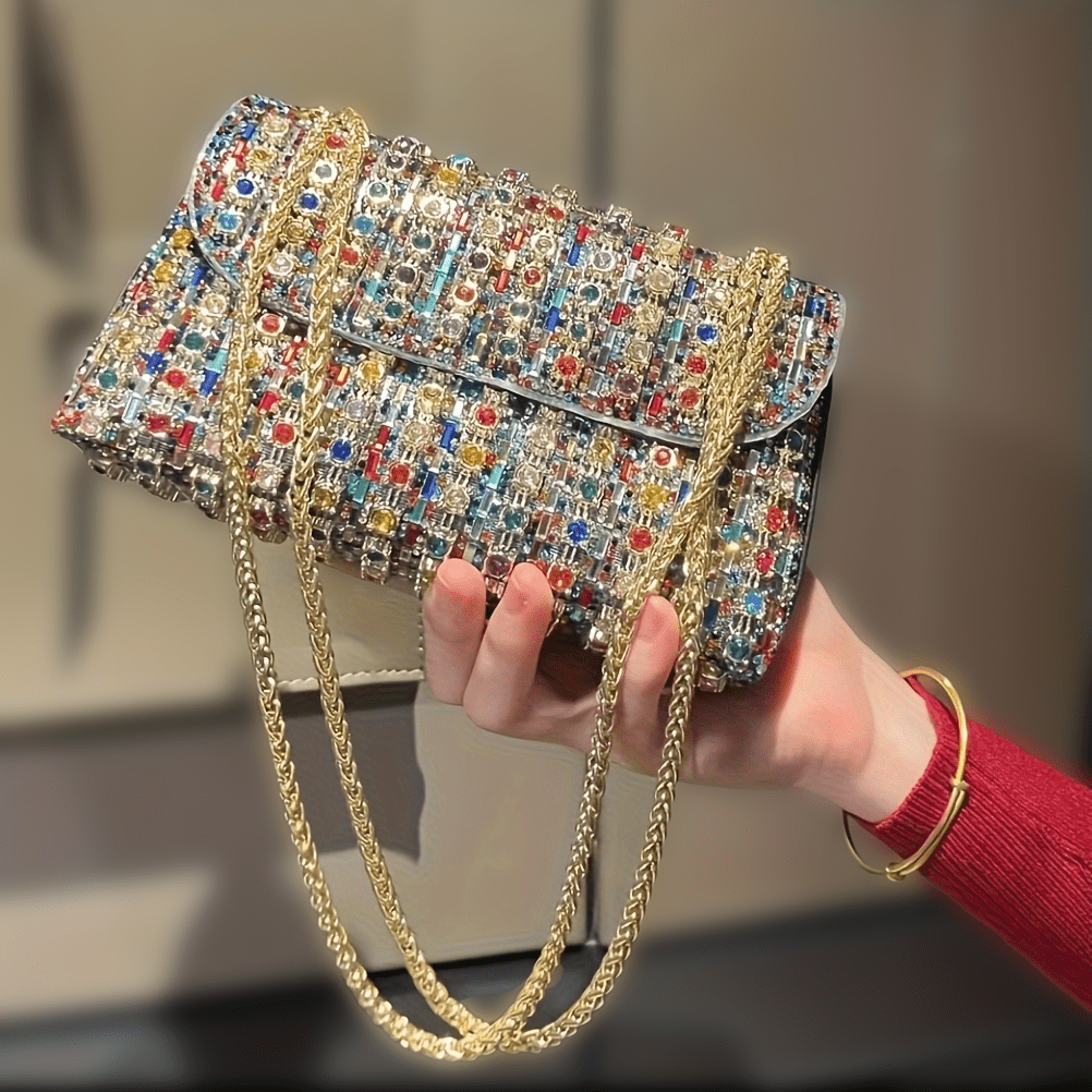 Glamorous Rhinestone Decorated Evening Bag, Elegant Solid Color Purses Shoulder Bags for Party for Halloween, Fashion Crossbody Bags for Women for Party, Trendy All-match& Exquisite Bag for Gift, Fall Outfits, Fall Freshness