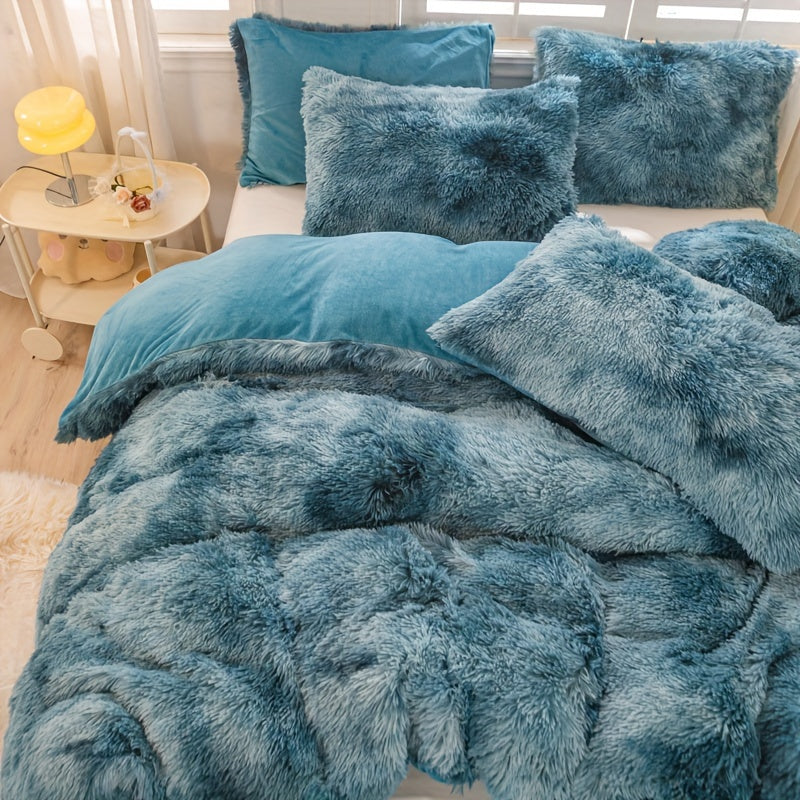 [Tie Dye Duvet Set] 3pcs Y2K Tie Dye Plush Duvet Cover Set - Soft & Warm Bedding Set - 1 Duvet Cover + 2 Pillowcase