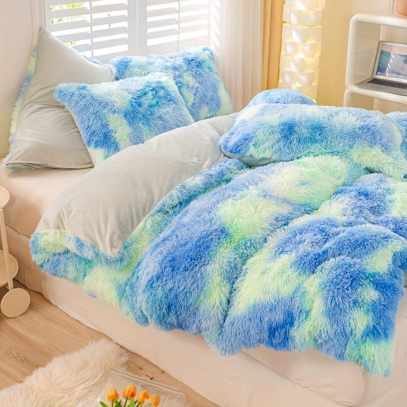 [Tie Dye Duvet Set] 3pcs Y2K Tie Dye Plush Duvet Cover Set - Soft & Warm Bedding Set - 1 Duvet Cover + 2 Pillowcase