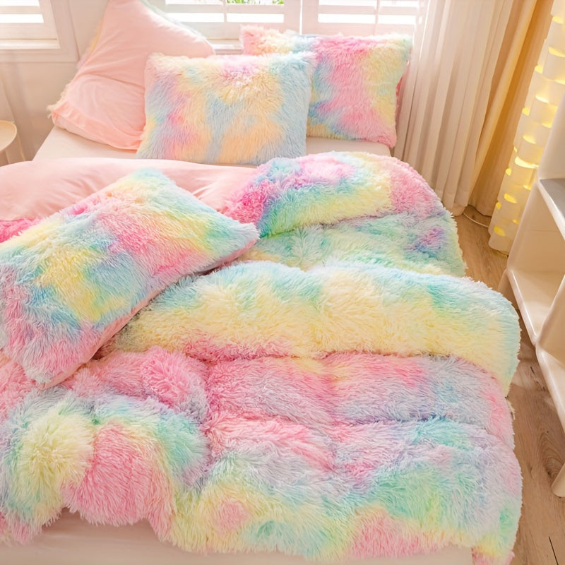 [Tie Dye Duvet Set] 3pcs Y2K Tie Dye Plush Duvet Cover Set - Soft & Warm Bedding Set - 1 Duvet Cover + 2 Pillowcase