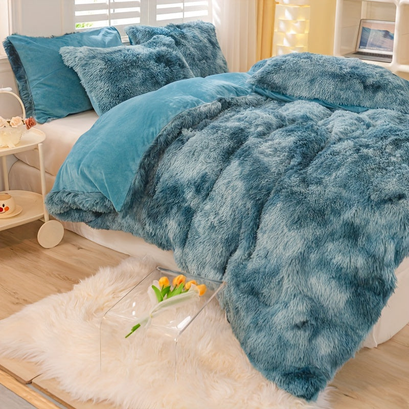 [Tie Dye Duvet Set] 3pcs Y2K Tie Dye Plush Duvet Cover Set - Soft & Warm Bedding Set - 1 Duvet Cover + 2 Pillowcase