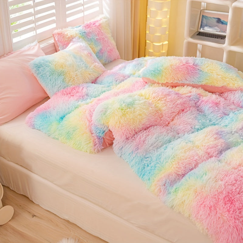 [Tie Dye Duvet Set] 3pcs Y2K Tie Dye Plush Duvet Cover Set - Soft & Warm Bedding Set - 1 Duvet Cover + 2 Pillowcase