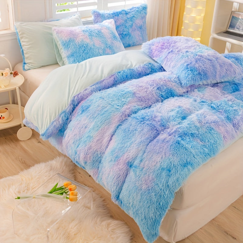 [Tie Dye Duvet Set] 3pcs Y2K Tie Dye Plush Duvet Cover Set - Soft & Warm Bedding Set - 1 Duvet Cover + 2 Pillowcase
