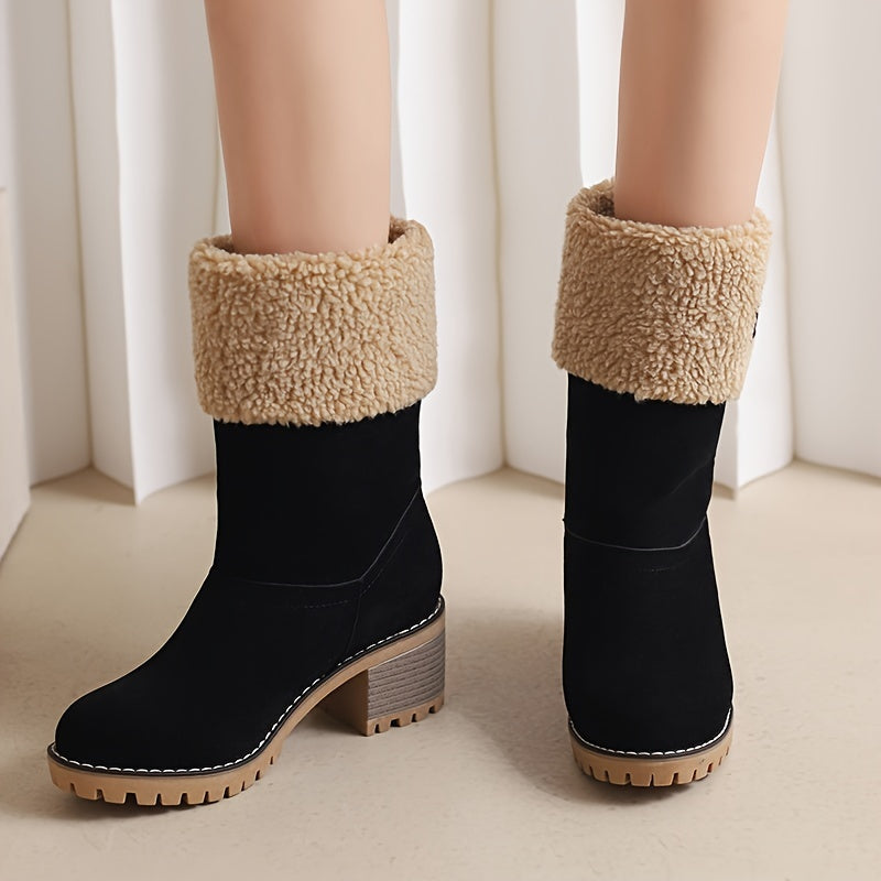 Women's Winter Snow Boots High Quality Anti-Slip Thick Insulated Fleece-Lined Slip-On with Plush Collar & Chunky Rubber Sole for Outdoor Cold Weather, Caramel Brown, Winter Boots
