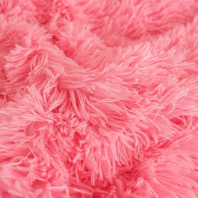 3pcs Multicolor Polyester Long-Hair Duvet Cover Set | Solid Color, Knitted, Zipper Closure, Plush Fabric, All-Season Comfort
