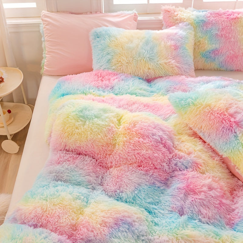 [Tie Dye Duvet Set] 3pcs Y2K Tie Dye Plush Duvet Cover Set - Soft & Warm Bedding Set - 1 Duvet Cover + 2 Pillowcase