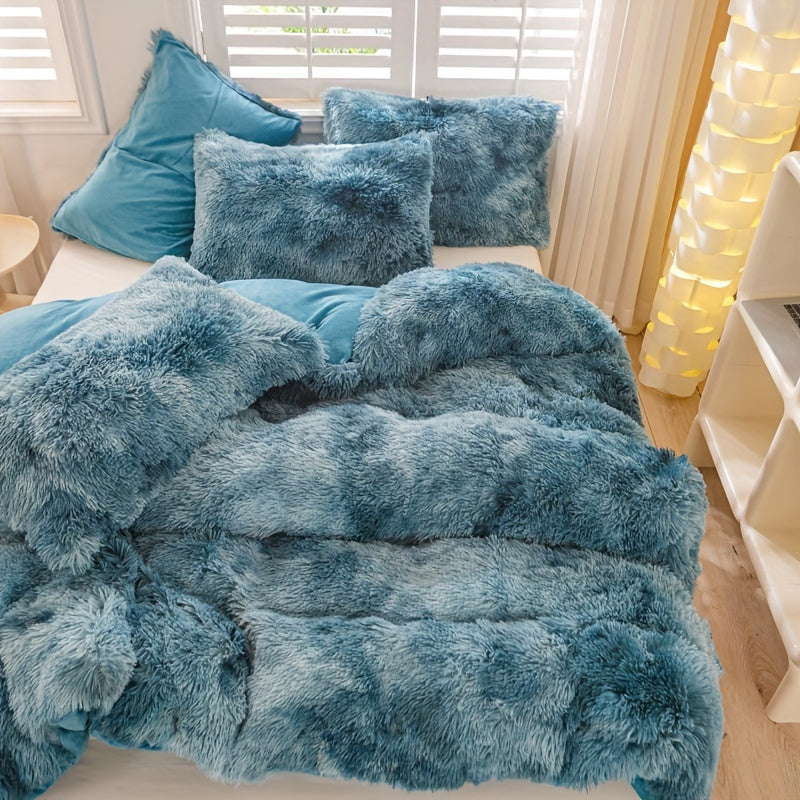 [Tie Dye Duvet Set] 3pcs Y2K Tie Dye Plush Duvet Cover Set - Soft & Warm Bedding Set - 1 Duvet Cover + 2 Pillowcase