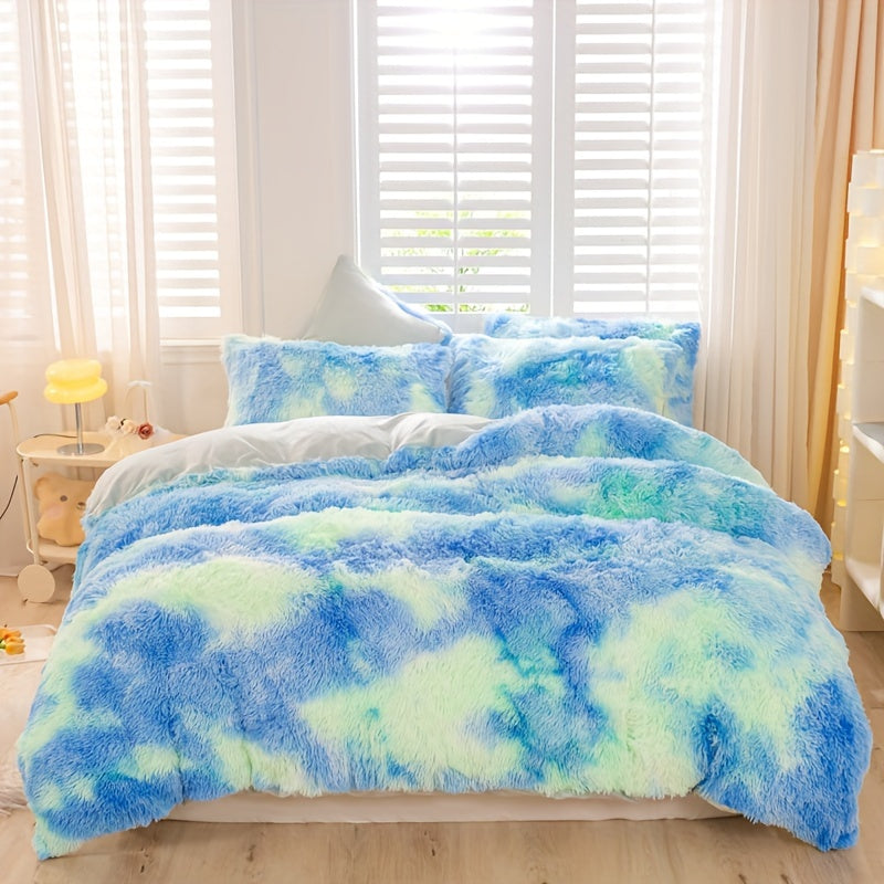 [Tie Dye Duvet Set] 3pcs Y2K Tie Dye Plush Duvet Cover Set - Soft & Warm Bedding Set - 1 Duvet Cover + 2 Pillowcase
