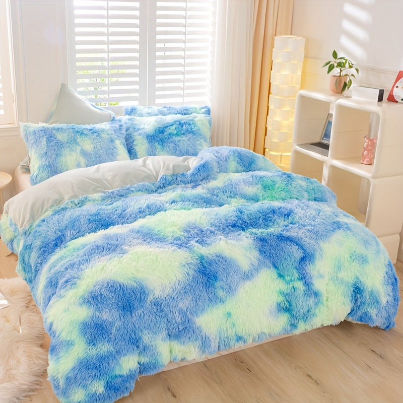 [Tie Dye Duvet Set] 3pcs Y2K Tie Dye Plush Duvet Cover Set - Soft & Warm Bedding Set - 1 Duvet Cover + 2 Pillowcase